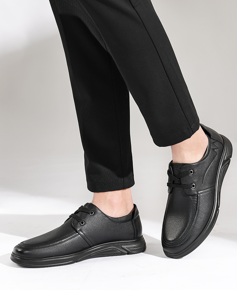 LAORENTOU Men's Leather Shoes, Spring And Autumn Business Casual Shoes, Top-Layer Cowhide Lace-Up Wear-Resistant Non-Slip Men's Shoes LA12049 Black 42 19