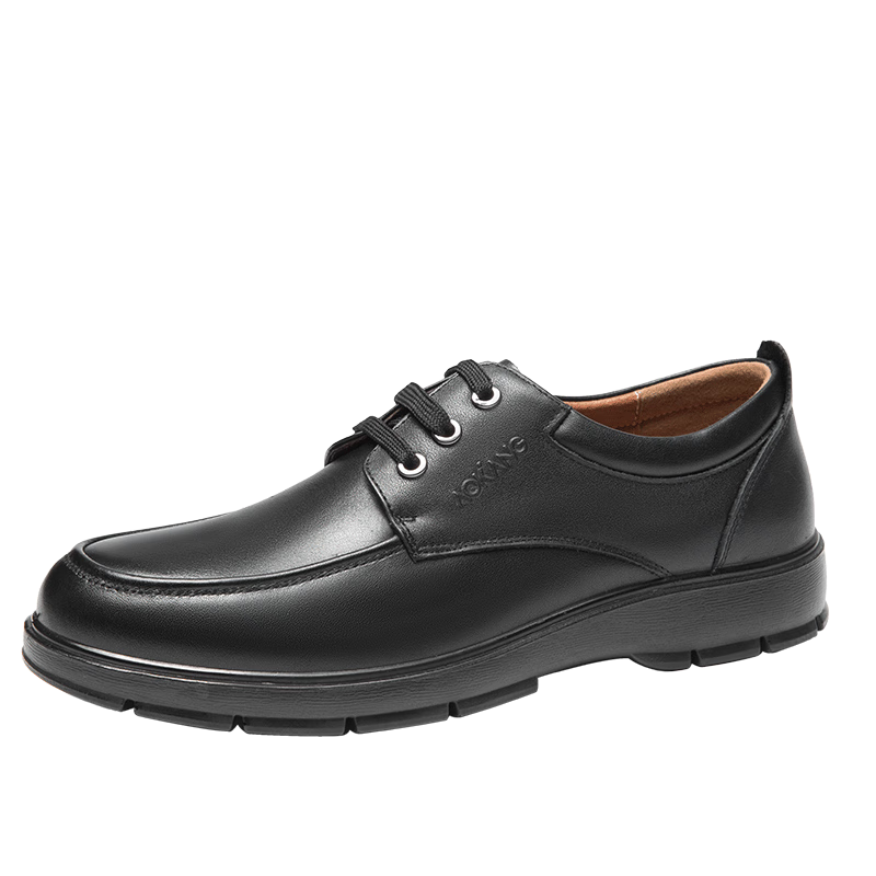 Aokang Men's Shoes, Business Casual Shoes, British Style Comfortable Low-Top Round Toe Lace-Up Leather Shoes, Black, Size 40