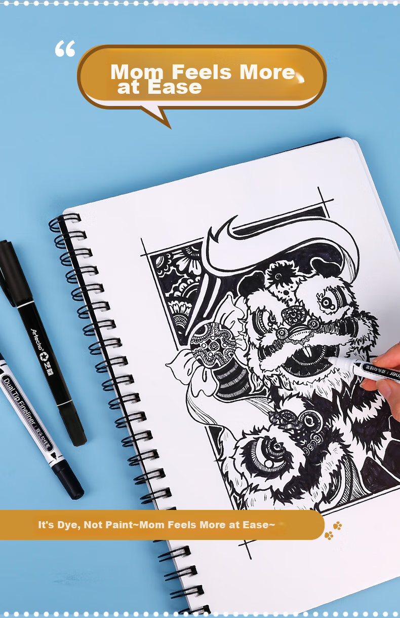 Mont Marte Dual-Tip Waterproof Quick-Drying Chalk Pen, Oil-Based Pen, Logistics Marker, Large-Tip Pen, Marker Pen, Oil-Based Black ATOD-CM1206 Sketching Marker, Drawing Marker 7