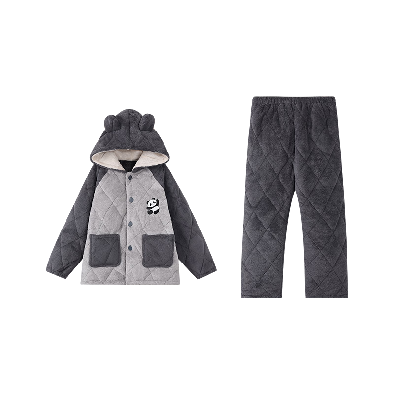 Yunxiangyi Children's Winter Pajamas Thickened Three-Layer Cotton-Padded Warm Cartoon Little Panda Wearable Boys' Homewear Size 14
