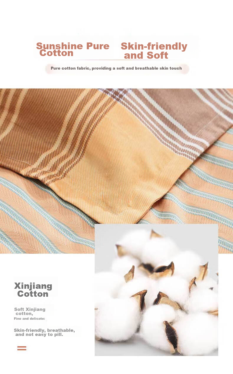 FUANNA 100% Pure Cotton Brushed Four-Piece Bedding Set, Double-Sided Thickened Cotton Bed Sheet And Duvet Cover, King Size 230*229cm 4
