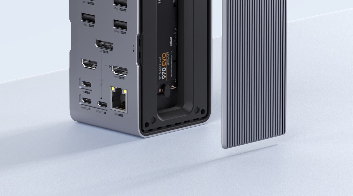 Hagibis Desktop Expansion Dock, Type-C Hub, USB Multi-Port Adapter, HDMI Multi-Screen Vertical HUB, Hard Drive Enclosure, Thunderbolt 5/4 Compatible with Apple Mac Laptops 12