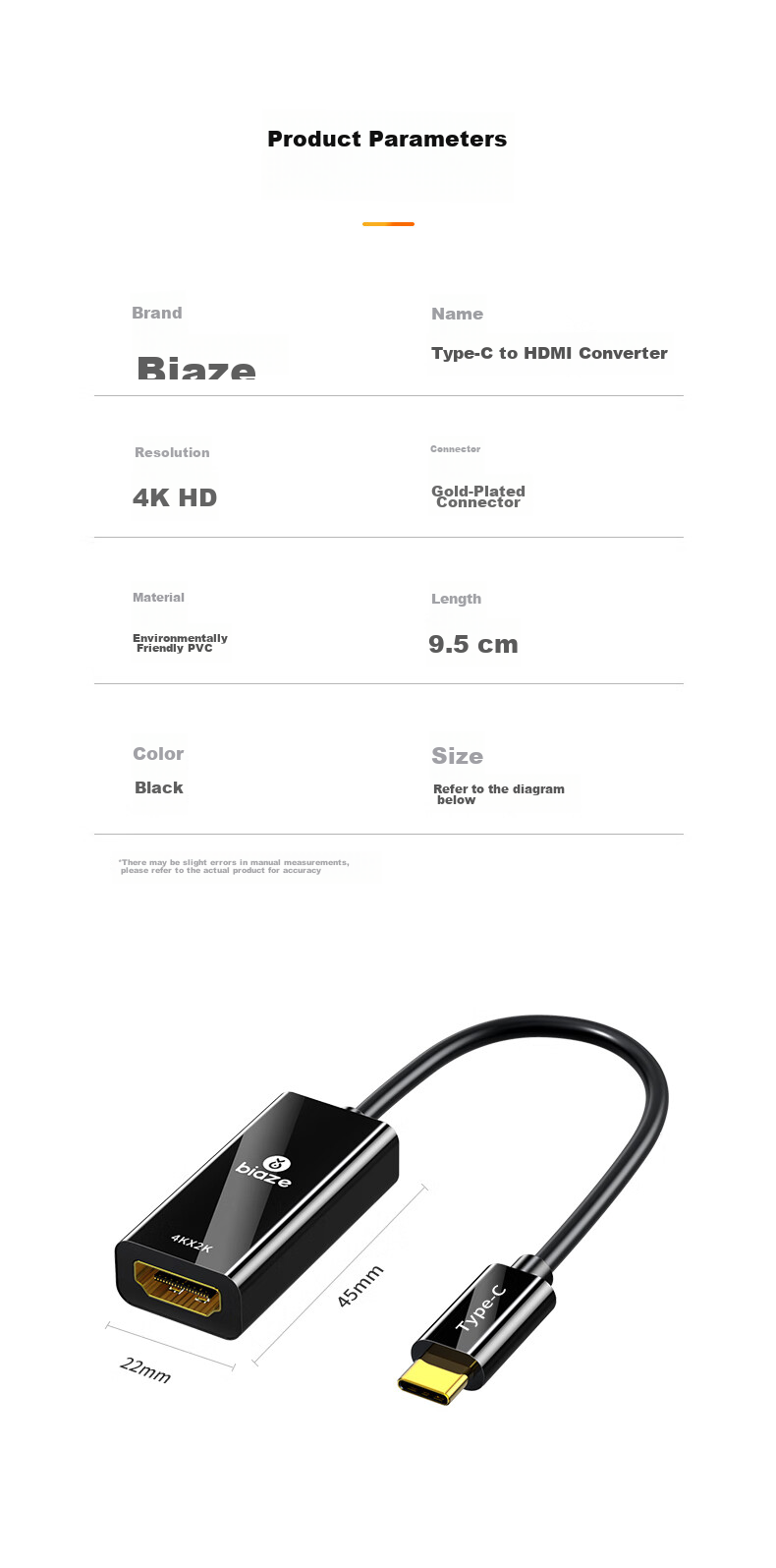 BIAZE Type-C to HDMI Female Adapter, USB-C Port Converter, 4K HD Screen Mirroring Cable, for Smartphones, Tablets, Thunderbolt 3 Laptops, External Monitor Projector Connection, White 21