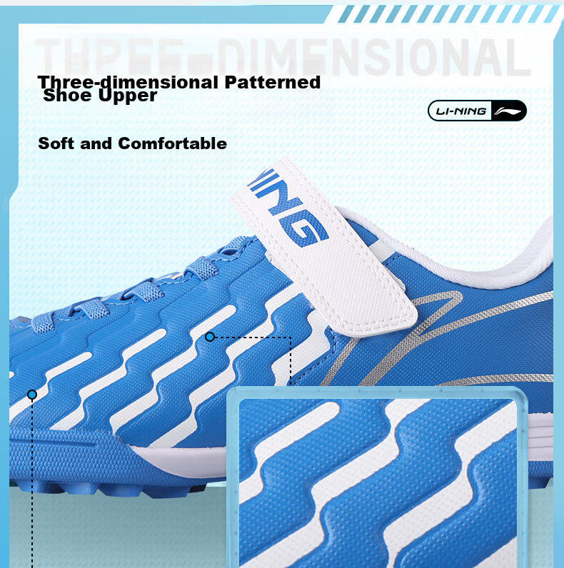 Li-Ning Children's Soccer Shoes for Ages 6-12, Molded Studs TF Professional Training Shoes for Elementary School Students, Big Kids Boys And Girls Velcro Sneakers Size 31 5