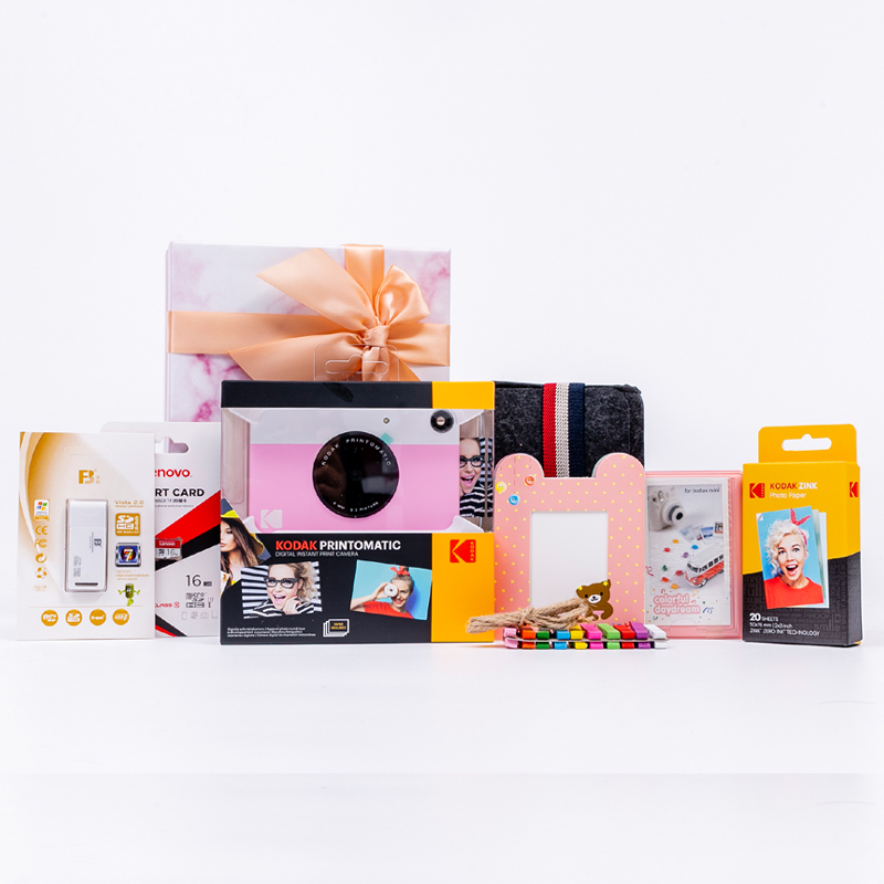KODAK PRINTOMATIC Camera, Pink And White, Instant Printing (Print As You Take, No Ink Printing, Simple Contrasting Colors), Gift Box Packaging