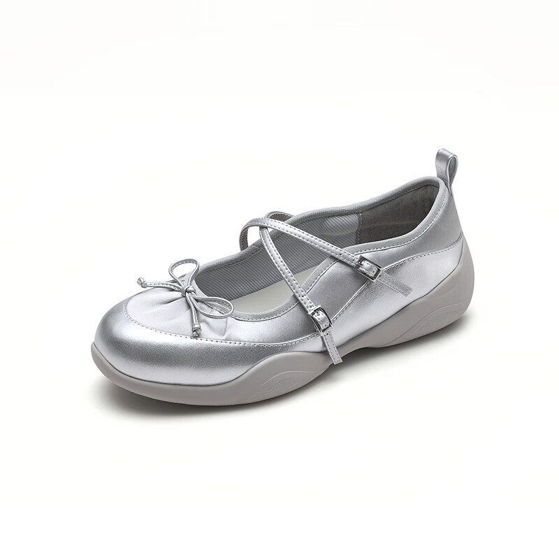 Le Saunda [Galaxy Ballet] Slip-On Mary Jane Shoes for Women, Casual Flats, Style 5M47102, Silver SVF, Size 34
