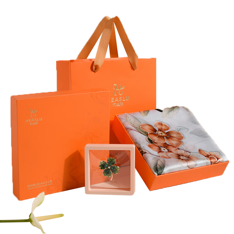Hangsilu Silk Scarf Brooch Gift Box, Chinese-Style Square Scarf, Mulberry Silk, High-End Birthday Gift, Mid-Autumn Festival Present for Women And Mothers