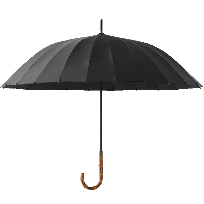 Obsu Japan 24-Rib Bamboo Joint Heavy Rain Umbrella Sturdy Long Handle Simple Design Black