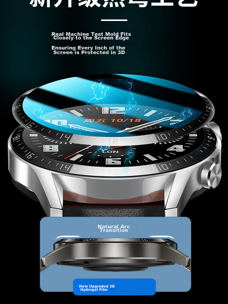 ESCASE [2-Pack - Replacement Guaranteed] Huawei Watch GT2 Watch Tempered Glass Screen Protector, Full Coverage Anti-Fingerprint HD Protective Film, 6D Heat-Bent Integrated 46mm Watch Face Compatible 7