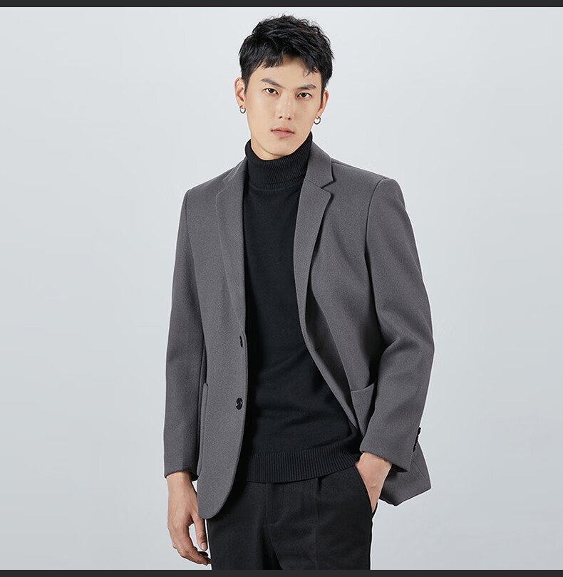 ROMON Wool Suit Jacket for Men, Autumn And Winter Business Casual Thick Coat, Men's Outerwear, 85XF Black 3XL 8