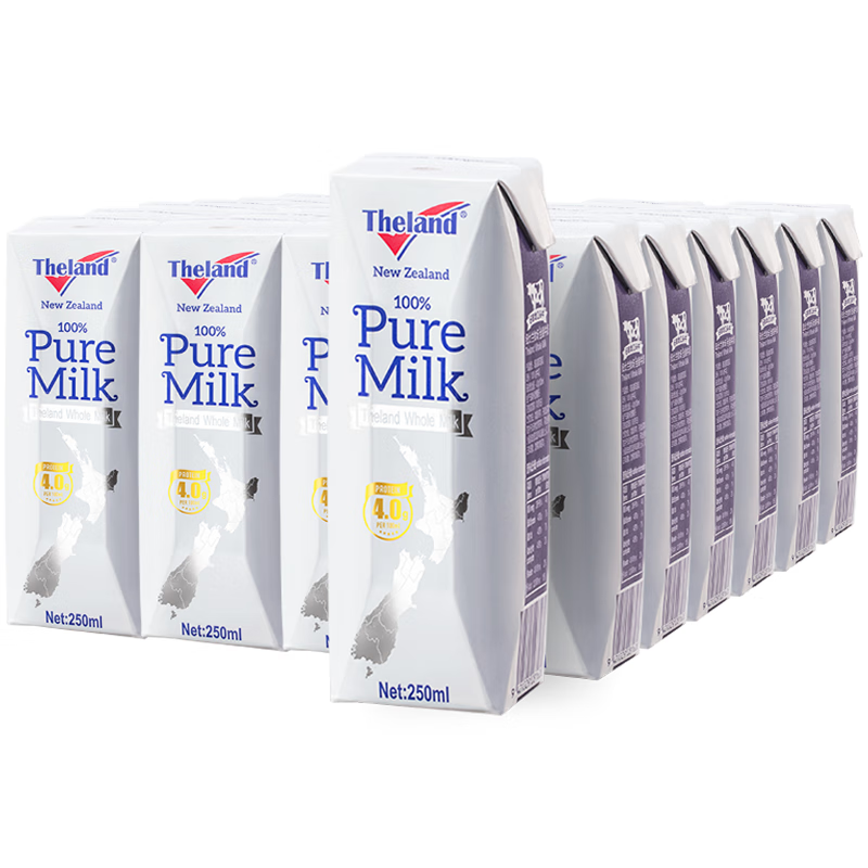 纽仕兰×PLUS4.0g优质蛋白高钙全脂纯牛奶100%生牛乳250ml*24盒原装进口