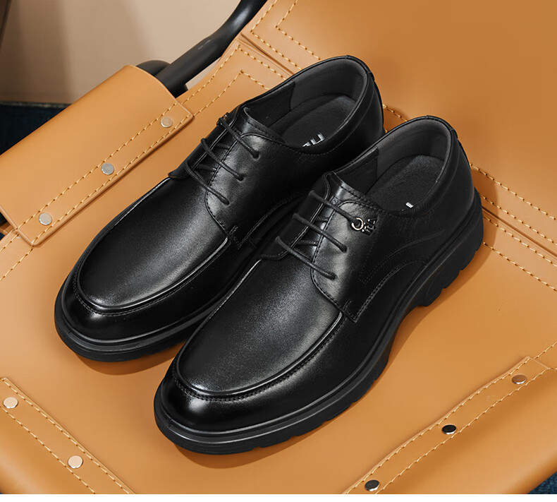 HLA Men's First Layer Cowhide Leather Shoes Summer Breathable Business Casual Leather Shoes T074 Black Size 41 11