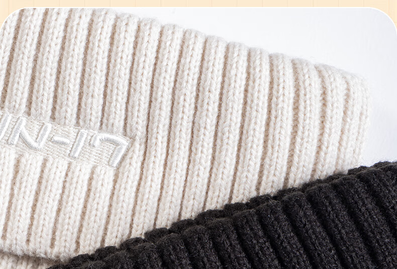 Li-Ning Hat for Men And Women, Autumn And Winter Knitted Cap, Warm Cold Hat, Sports Running Cycling Skiing Fleece-Lined Large Head Circumference Black 14