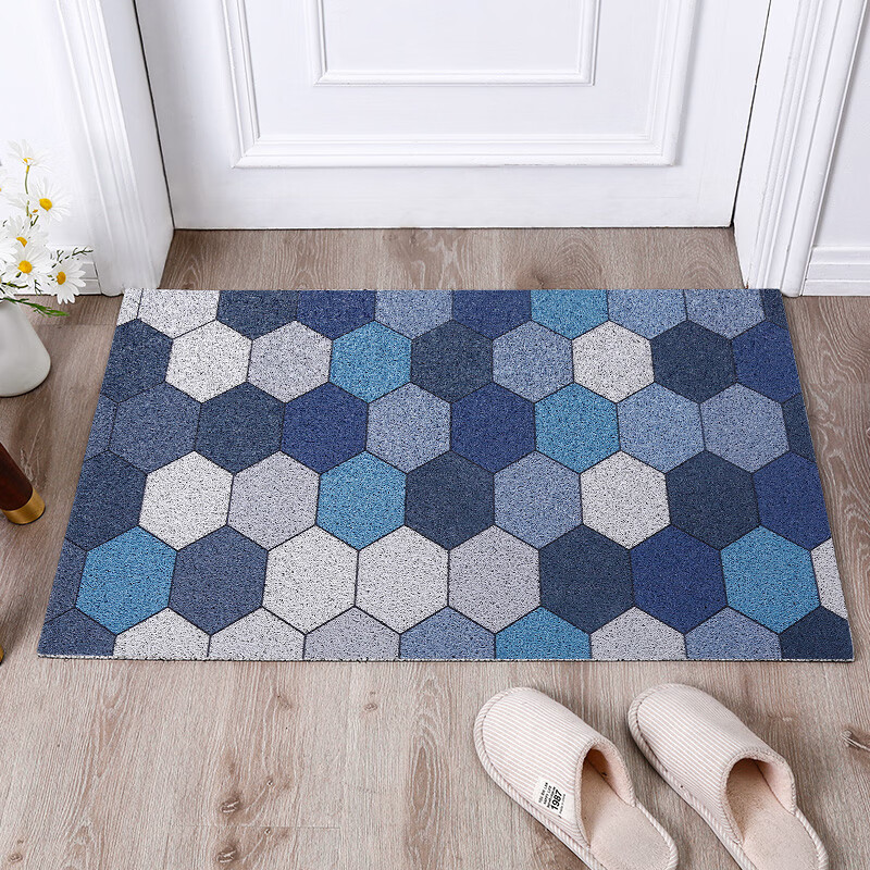 FOOJO Loop Mat, Cuttable Entrance Mat, Waterproof And Non-Slip Doormat for Removing Dirt, 60*90cm, Geometric Blue Tone