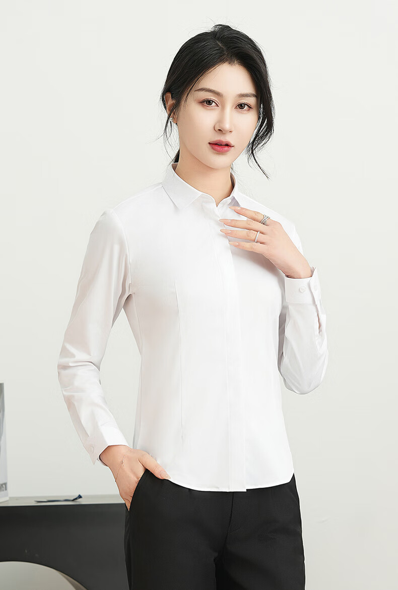 ROMON Long-Sleeve Shirt for Women, Business Casual Professional Formal Wear, Slim-Fit Slimming Work Uniform, Commuter White Blouse Women's Top 4