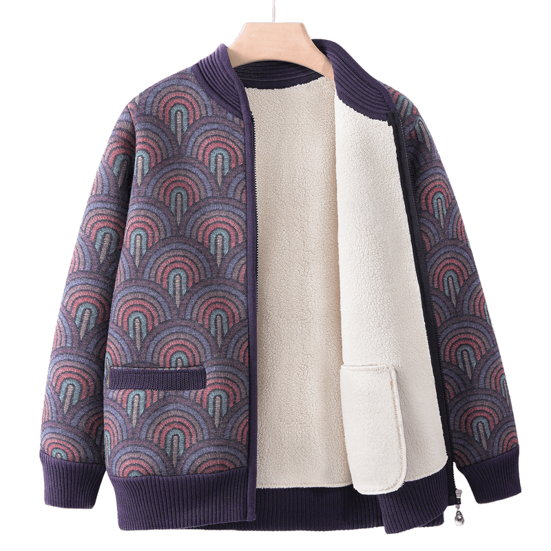 Fengxiao Elderly Women's Autumn Winter Warm Fleece Thickened Knit Sweater Small Size Grandma Mom Winter Jacket