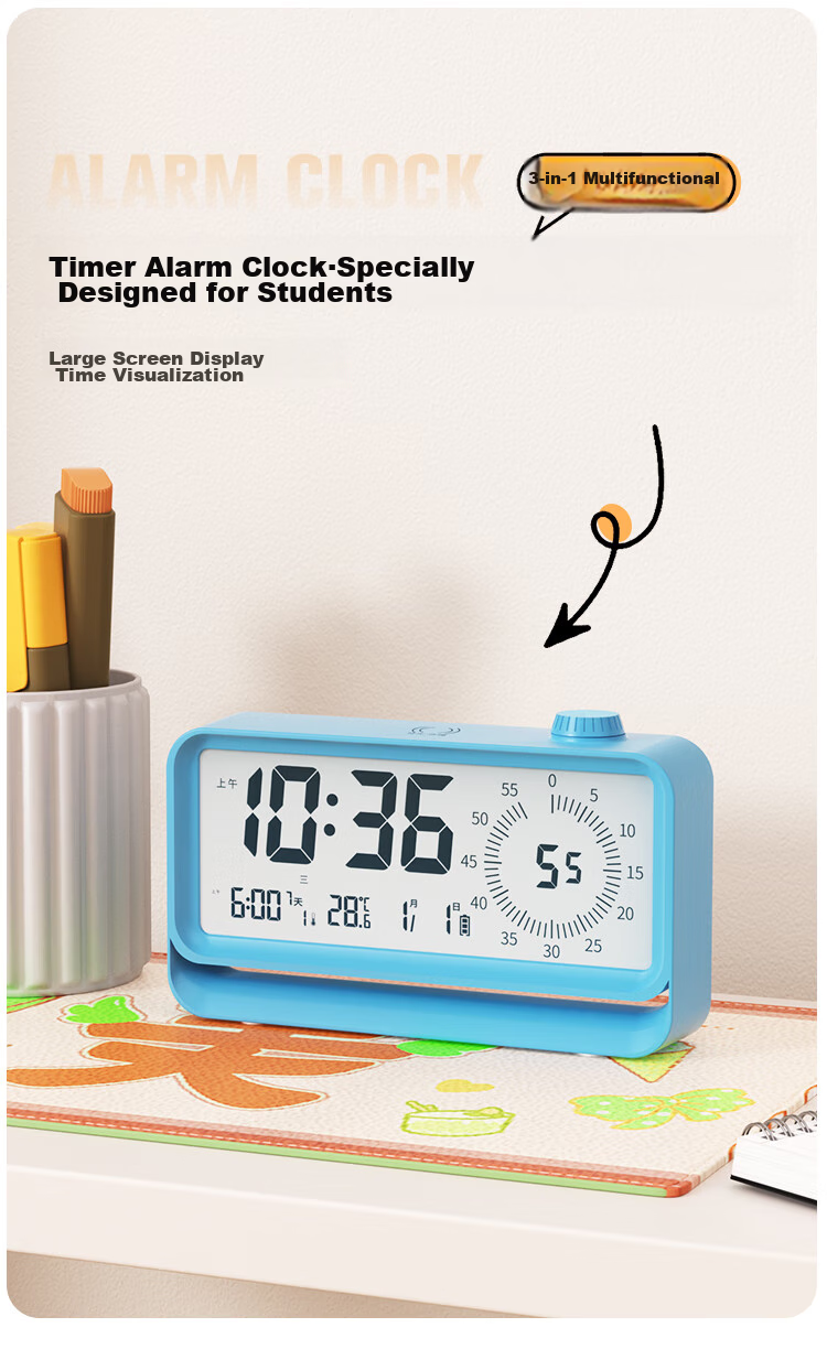 Compas Electronic Student Alarm Clock, Visual Timer, Night Light, Children's Countdown Time Management Device, 2818 Black, New Year Gift, Back-To Seaso 1