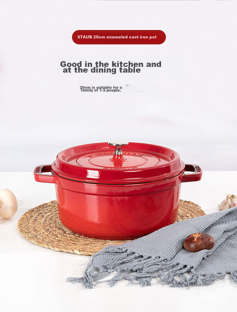 Staub French Imported Enamel Pot Cast Iron Pot Sea Blue 24cm Soup Pot Marquise Color 40508-654 2