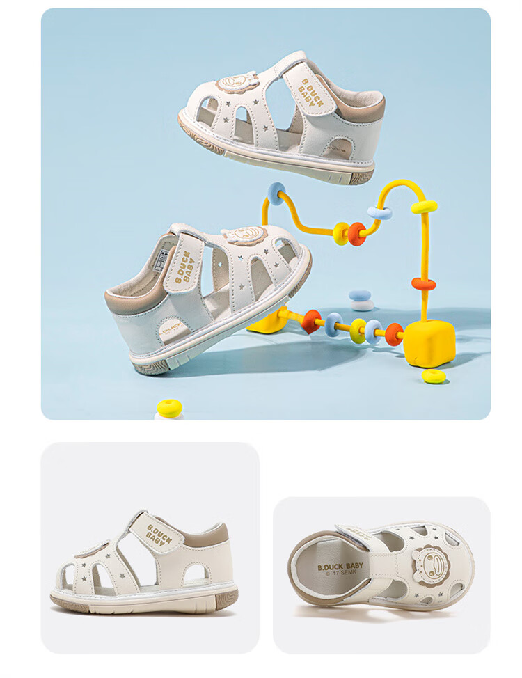 B.Duck Children's Closed-Toe Sandals, Boys And Girls Toddler Shoes, Summer Soft-Soled Leather Sandals, 6726 Beige, Size 18 8