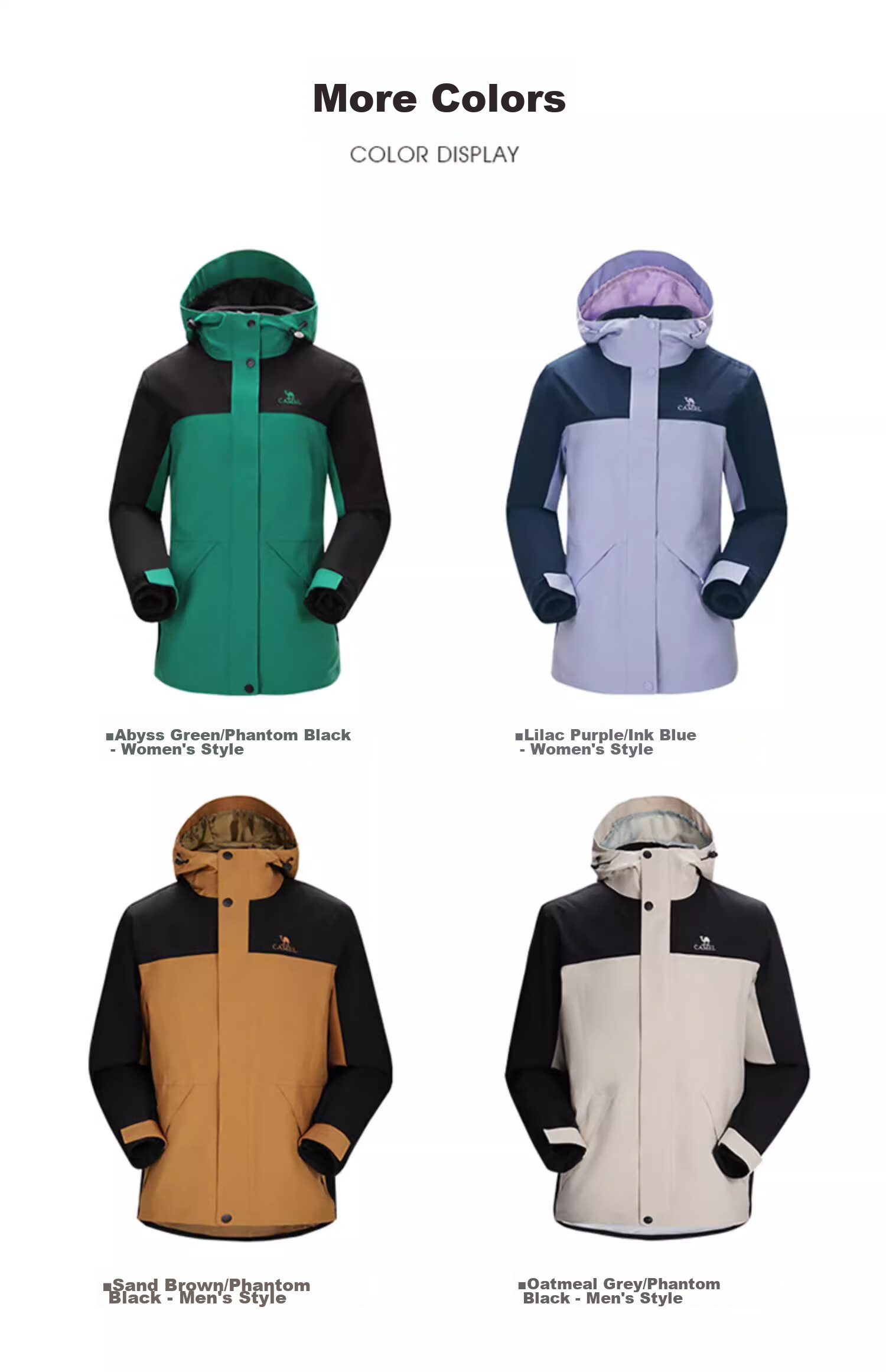 CAMEL Outdoor Cold-Resistant Jacket, Three-In Fleece Warm Mountaineering Suit, 7A12260001, Warm White/phantom Black 12