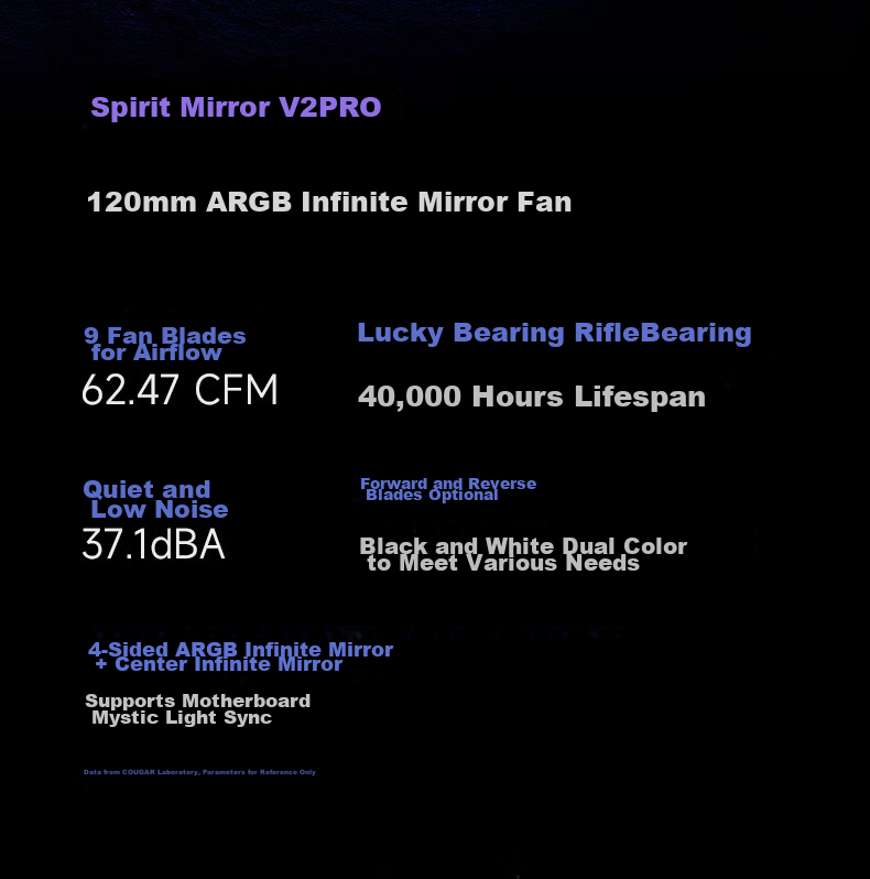 COUGAR Lingjing V2 PRO Black 12cm Case Fan, ARGB/5V3P RGB Sync, Small 4-Pin PWM Speed Control, Hydraulic Bearing, Standard Shock-Absorbing Pad 2