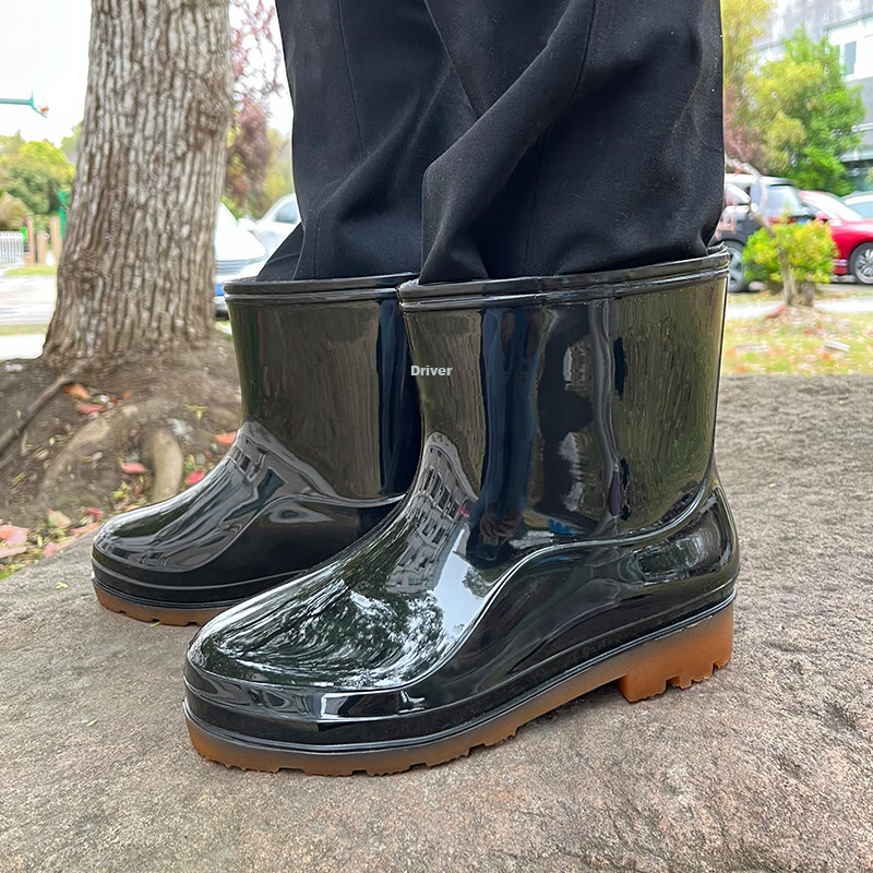 Huili Rain Boots for Men, Short Waterproof Non-Slip Rubber Shoes, Thickened Wear-Resistant Water Shoes, Size 57 Black, Size 41 1