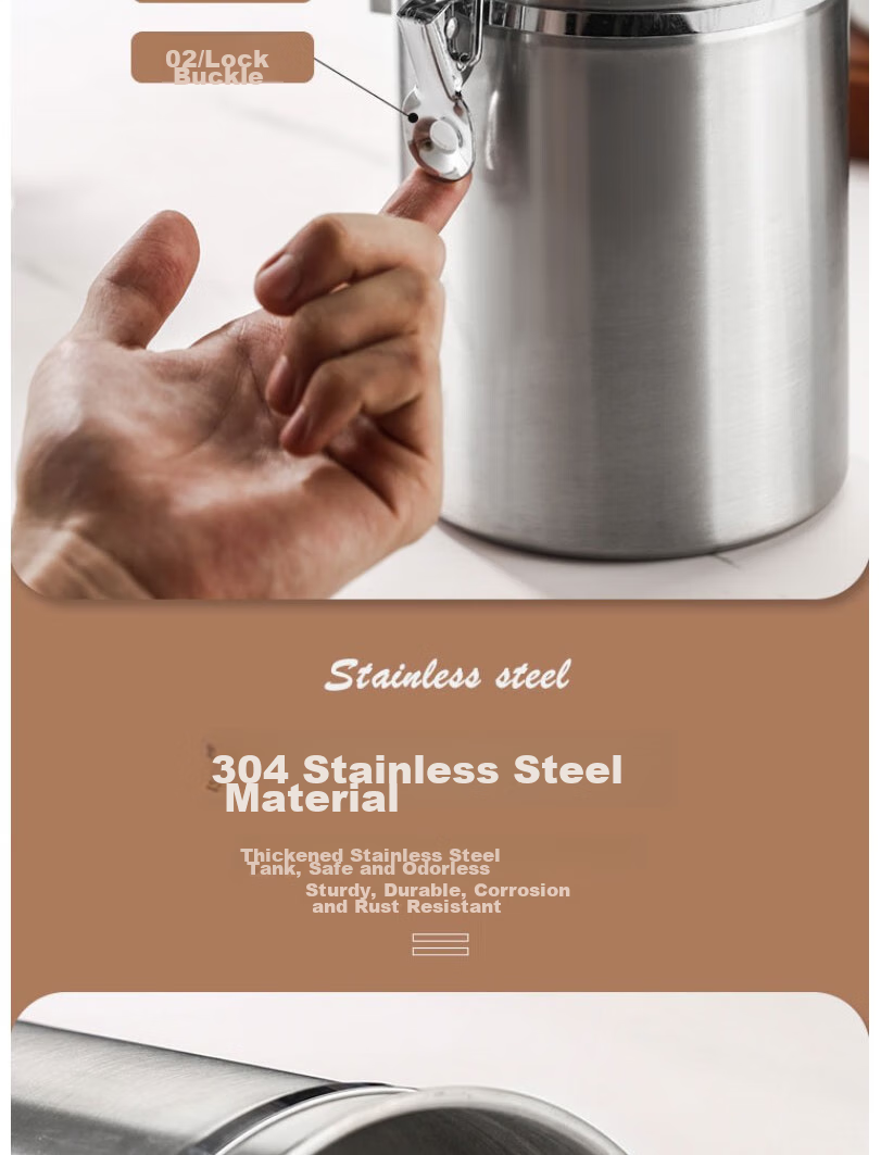 Beiyin Coffee Bean Storage Canister with Spoon, Sealed 304 Stainless Steel Container, Ventilated, Date Setting Option, Black, 1.5L 4