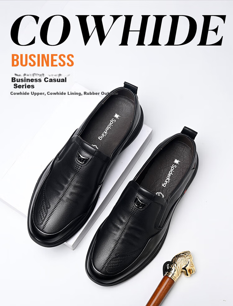 SPIDER KING Men's Shoes, Spring And Autumn Soft Sole Slip-On Loafers, Casual Leather Shoes for Middle-Aged Men, 880181A, Black, Size 44 2
