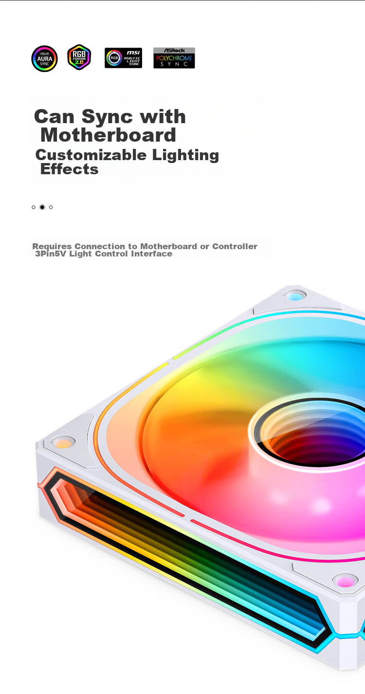 JONSBO FR-505B Iridescent Edition 12CM Case Fan (3-Sided & Axial Fan with Multi-Layer Mirror Effect/5V ARGB Motherboard Sync/PWM Male And Female Connectors) 10