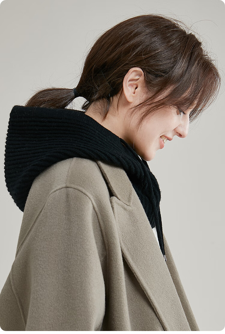 JIUMU Pure Wool Warm Knit Hat for Women, Autumn And Winter Balaklava Knitted Cap, Cold-Proof Hood with Integrated Neck Warmer 24