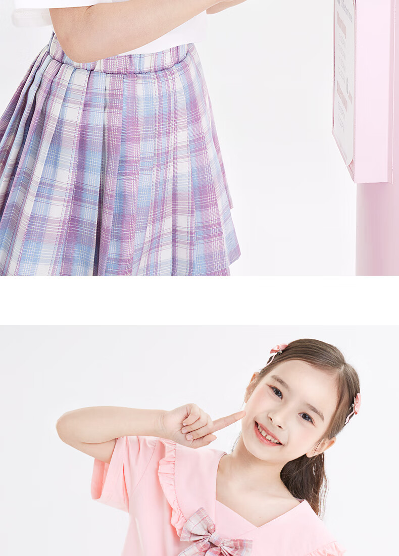 Duomiaowu Girls' JK Set, Children's T-Shirt Summer Outfit, Skirt for Older Kids, Preppy Style Two-Piece Set, Thin, 66325 Pink, Size 160 13