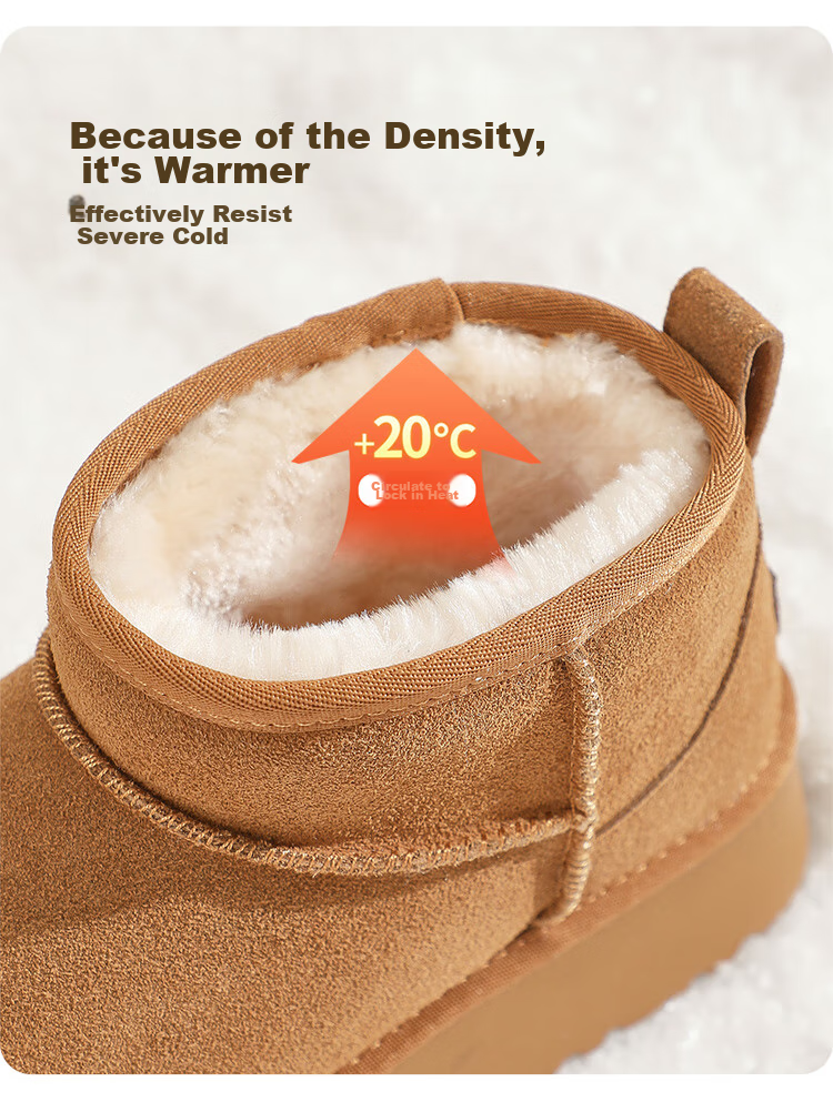 ZHR Snow Boots for Women, New Winter Style with Fleece Lining, Warm Cotton Shoes, Non-Slip Waterproof Thick-Soled Ankle Boots GZ08 Camel Color Size 39 7