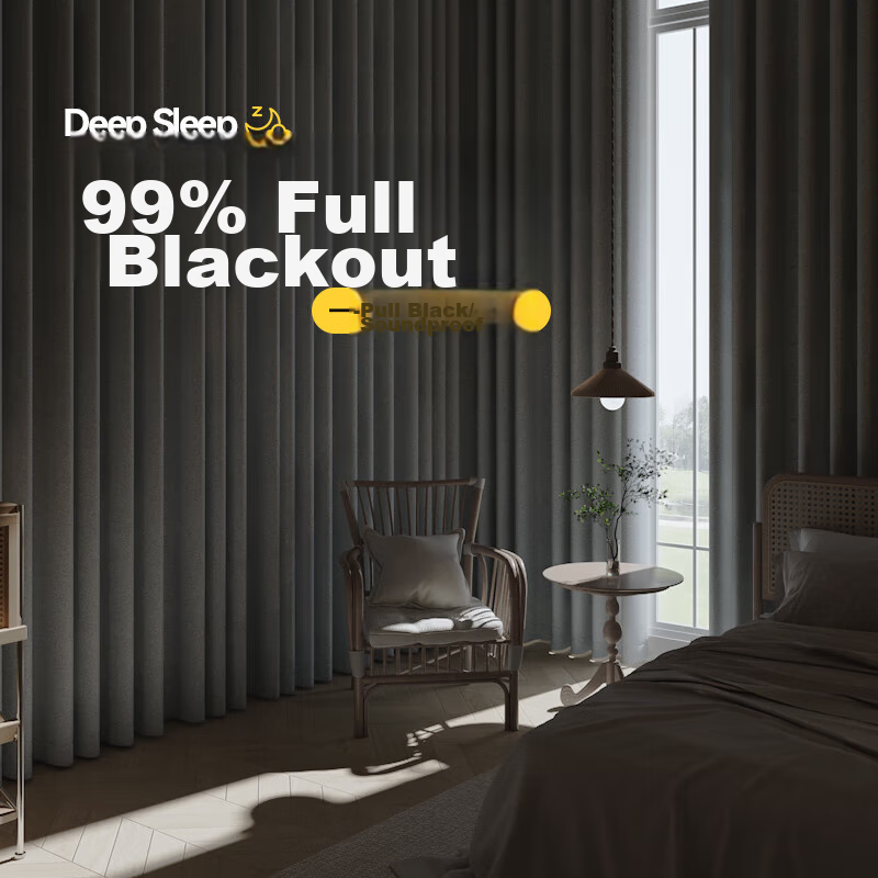 Jinchan Blackout Curtains for Home, Soundproof Bedroom Living Room High-End Draped Curtains Set with Perforated Holes, Moon Rock Gray 110*150