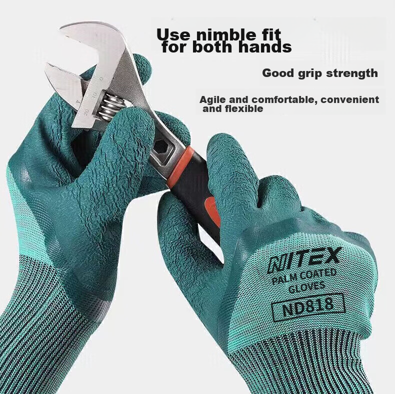 SHENGLI Work Gloves, Gardening Gloves, Wear-Resistant, Non-Slip, Thin, Latex-Coated, Highly Elastic, Breathable Rubber Gloves, for Handling And Work, ND150S, 12 Pairs 7