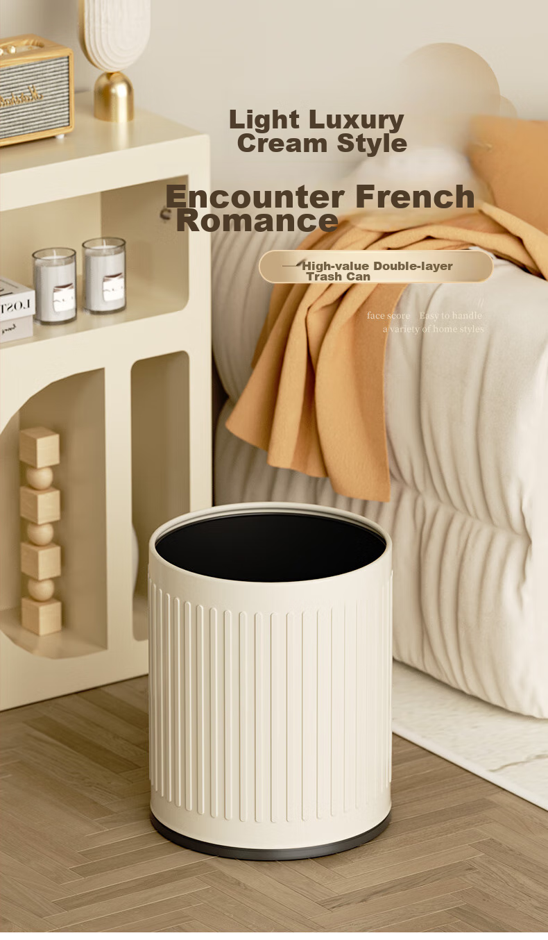 AKBK Stainless Steel Trash Can, 9L, Popular Home Use, Living Room And Kitchen, Light Luxury Hotel Office, Large Square Design, Cream Style 1