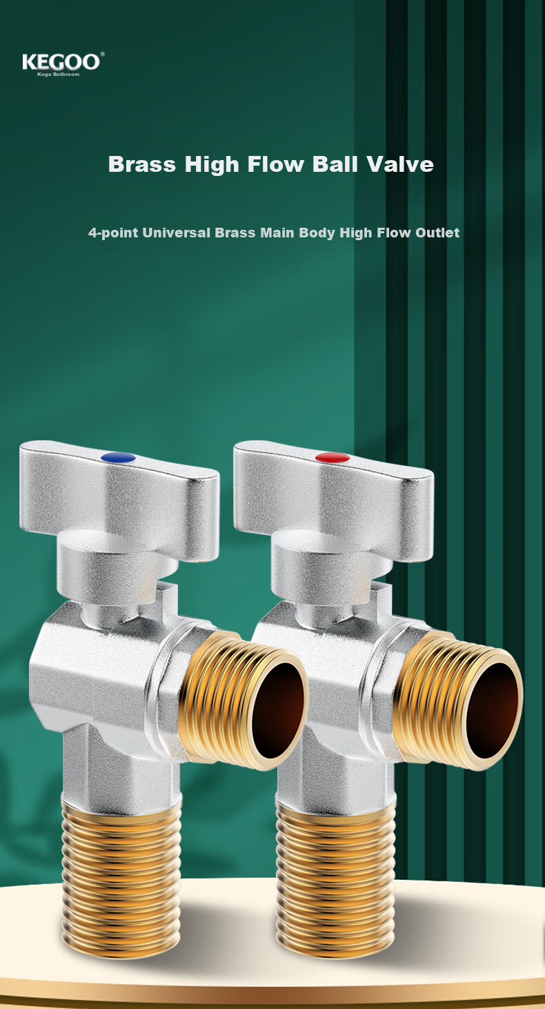 KEGOO High Flow Angle Valve Gas Water Heater Ball Valve 1/2 Inch Brass Foot Valve for Hot And Cold Water, 2-Pack K6006 1
