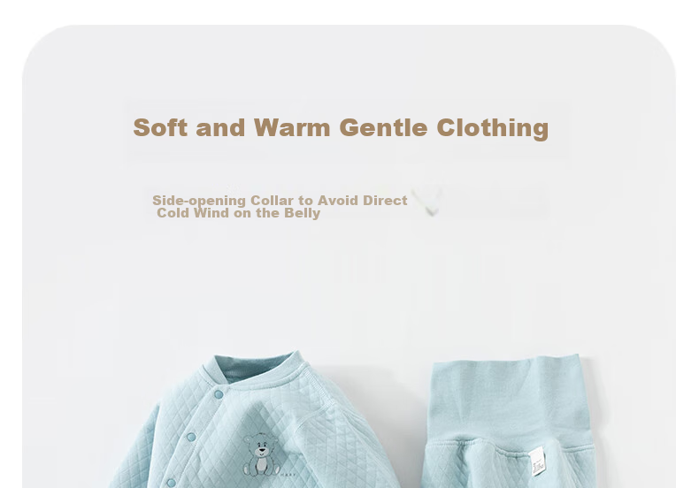 Huanxixiaoxiong Baby Clothes, Infant Winter Underwear Set, Children's Pajamas, Autumn And Winter Three-Layer Warm Pure Cotton Belly Protection High-Waist Set 6