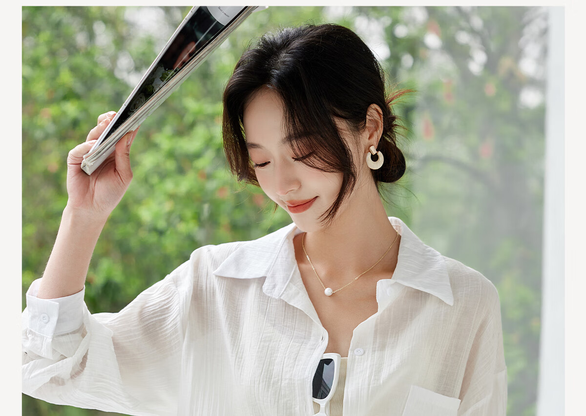 Chushen Thin Long-Sleeve Shirt for Women, Loose-Fitting Versatile See-Through Vacation Casual Jacket Top S144C2684 White L 1