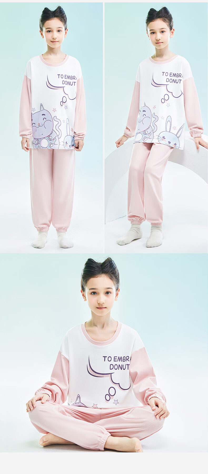 MiiOW Children's Pajamas, Girls' Spring And Autumn Style, Pure Cotton, Kids Long-Sleeve, for Older Children, Home Wear Set, Sweet Girl Design, Size 120 13