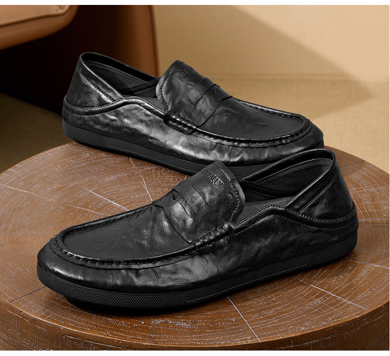 HLA Men's Casual Slip-On Loafers with Soft Soles, HAAPXM2FBI171, Black, Size 41 14