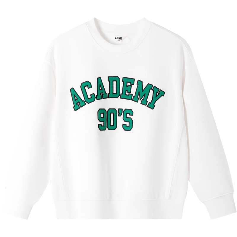 Annil Boys' Round Neck Long-Sleeve Sweatshirt, 2024 Autumn New Style, Off-White, Size 110