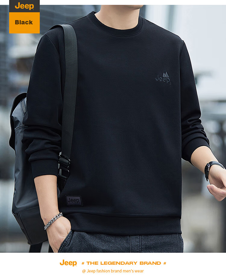 JEEP Sweatshirt for Men, Spring And Autumn Round Neck Long Sleeve T-Shirt, Loose Casual Clothing for Men, Black, XL 17