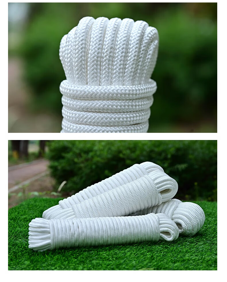 Jiuqiangu Nylon Rope, 6mm*100 Meters, White Packing Rope, High-Strength Binding Rope, Core-Wrapped Wear-Resistant Anti-Aging Nylon Tie, Braided Rope, Clothesline Rope, Packaging Rope 8