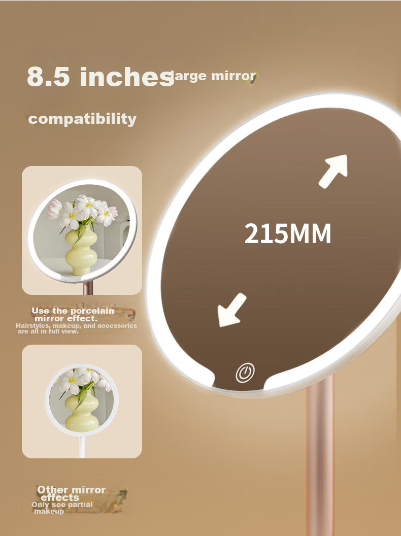 Meebordi Mirror Makeup Mirror with Light, LED High-Definition Beauty Metal Round Mirror Dressing Mirror, Three-Color Fill Light, Desktop Dormitory Extremely Beautiful Beauty Instrument, Cute Graduation Gift for Teachers 7