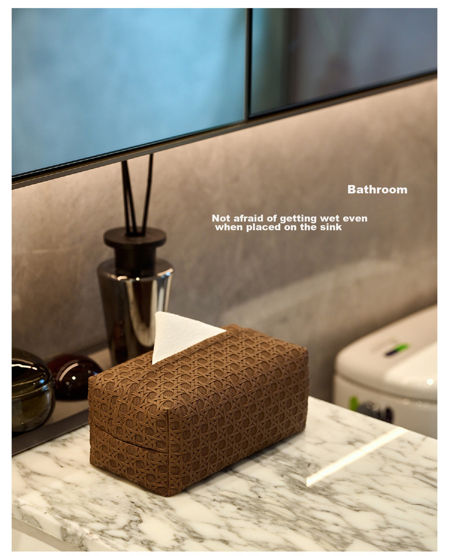 Fanyejia Tissue Box with Rattan Pattern, Luxury Leather Tissue Holder, Storage Box for Living Room, Bedroom, And Dining Table 7
