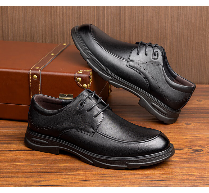 LAORENTOU Formal Shoes, Casual Leather Shoes for Men, Breathable Embossed Top-Grain Leather, Wear-Resistant, for Spring And Autumn, Office Shoes, Business And Wedding Footwear, LA13502, Black, Size 42 7
