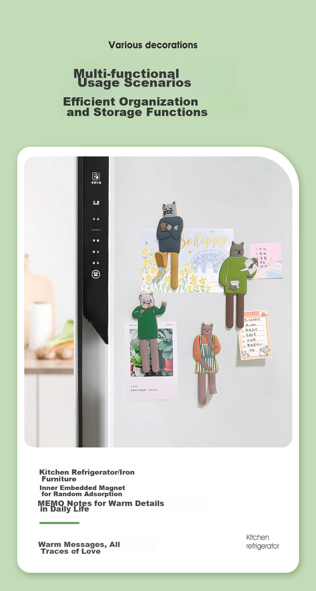 Fanyejia Refrigerator Magnets Hooks, 4 Pieces, No Drilling Required, Magnetic Adhesive Hooks, Cute Cartoon Design, Door Back Kitchen Key Holder, Strong Load-Bearing, Traceless Installatio 4