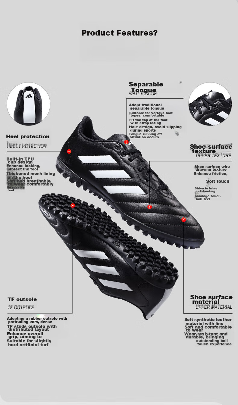 Adidas Soccer Shoes, TF Sports Non-Slip Training Artificial Grass Shoes HP3063, Black, Size 44 [Runs Small] 4