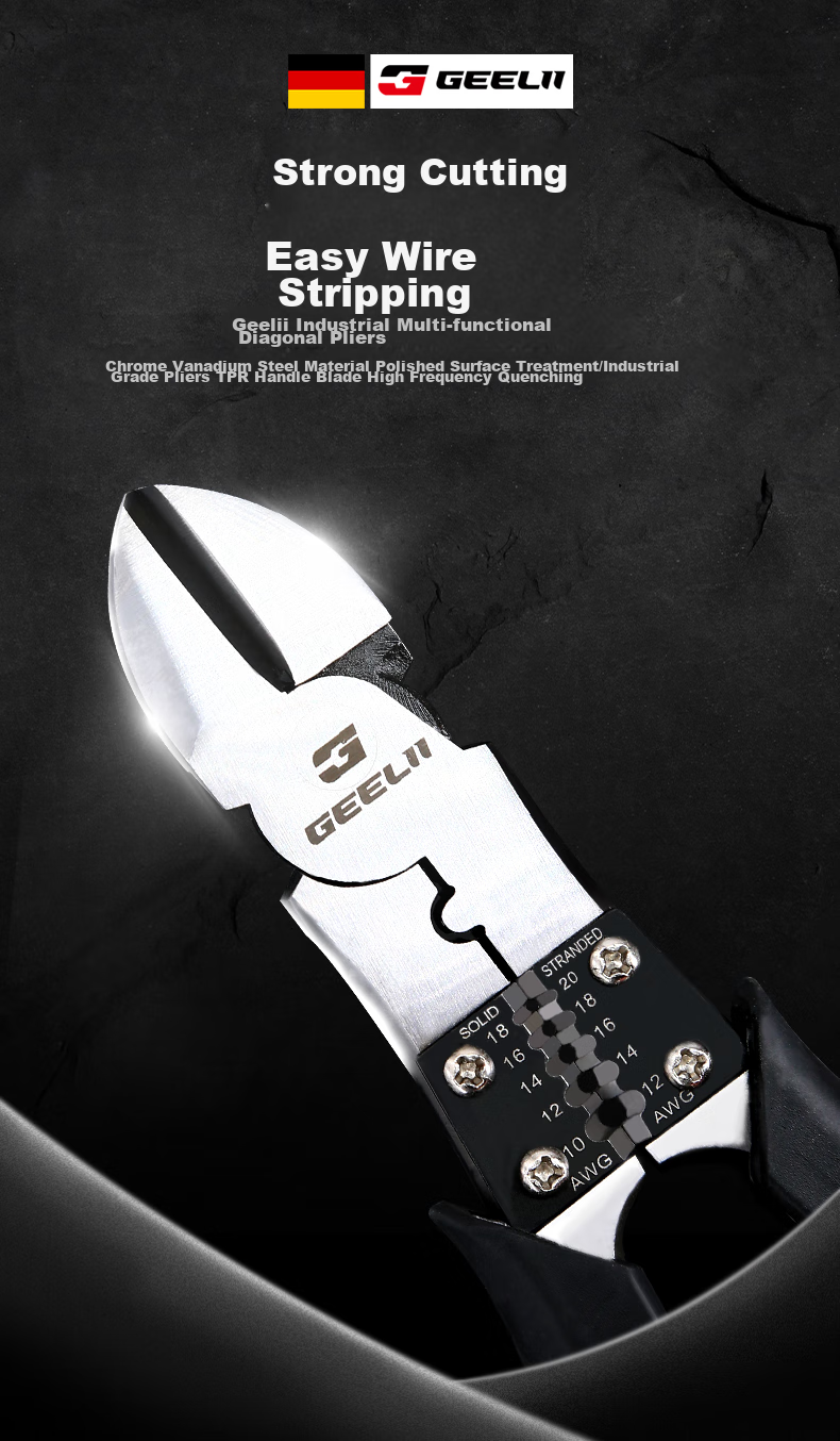 GeeLii 9-Inch Diagonal Cutting Pliers, Multi-Functional Pliers, Wire Stripping Pliers, Side-Cutting Pliers, Wire Cutting Pliers, Electrician's Scissors, Diagonal Pliers 65061 1