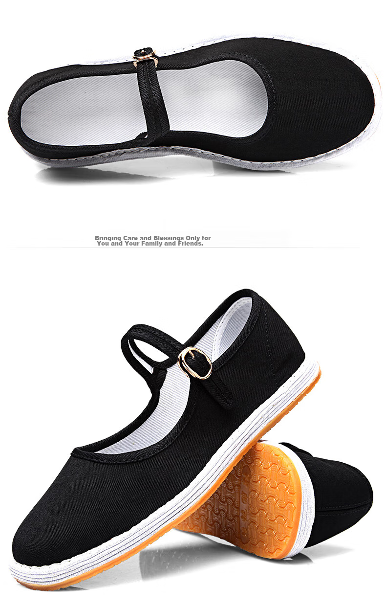 BUS HEYUAN Traditional Women's Hanfu with Breathable Buckle, Old Beijing Cloth Shoes, 91Y-1022A, Black Slip-On, Size 36 16